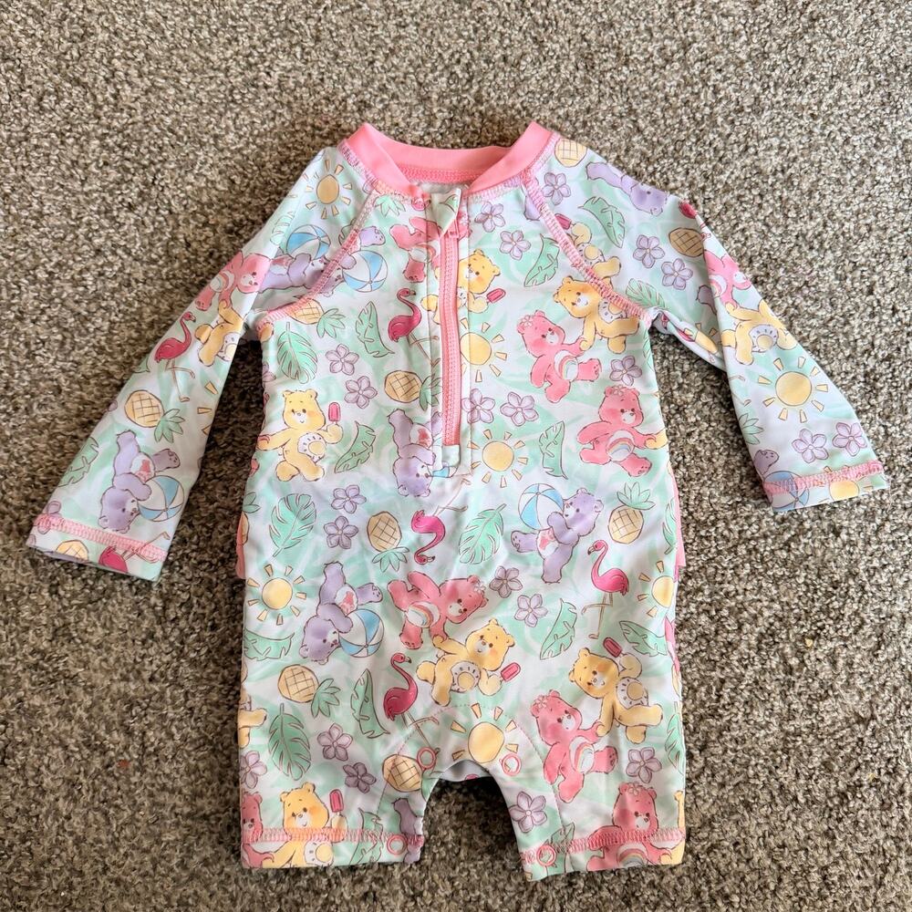 Care Bears Baby Swimsuit One Piece Long Sleeve Rash Guard Pastel 6/9 Months